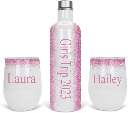 Miniatura 4 de Vaso de vino personalizado, regalo de vaso de vino, vasos de vino de acero inoxidable, paquete de 2 unidades de 12 onzas y 1 botella de vino Gris
