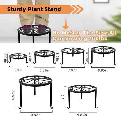 Miniatura 3 de Paquete de 6 Soportes Metálicos para Plantas, Soportes de Servicio Pesado para Macetas de Múltiples Plantas, Estante Anticorrosión para Macetas