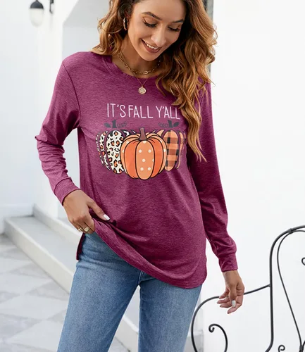 Miniatura 5 de BAOKUAN Sudaderas con estampado de calabaza para mujer, cuello redondo, casual, manga larga para otoño