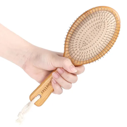 Miniatura 8 de Cepillo de pelo Combetter de bambú, para alisar el cabello y masajear el cuero cabelludo, cepillo desenredante antiestático, cepillo de madera