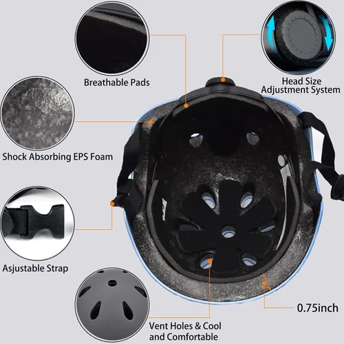 Miniatura 4 de Juego de casco para niños con rodilleras, coderas y muñequeras, casco ajustable para niños pequeños y jóvenes, juego de equipo de protección
