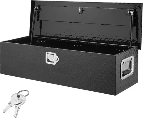 Miniatura 13 de VEVOR Caja de Herramientas de Aluminio Resistente para Cama de Camión, Caja de Herramientas con Placa Estriada con Mango Lateral y Llaves