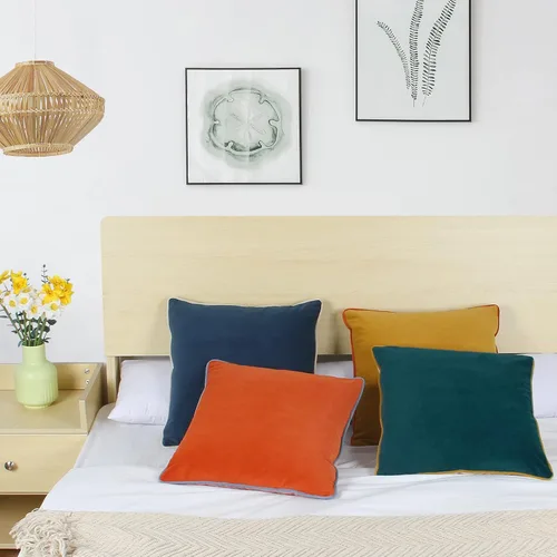 Miniatura 2 de Juego de 4 fundas de almohada de terciopelo de 16 x 16 pulgadas, fundas de almohada decorativas de terciopelo modernas de doble color para sofá, frío