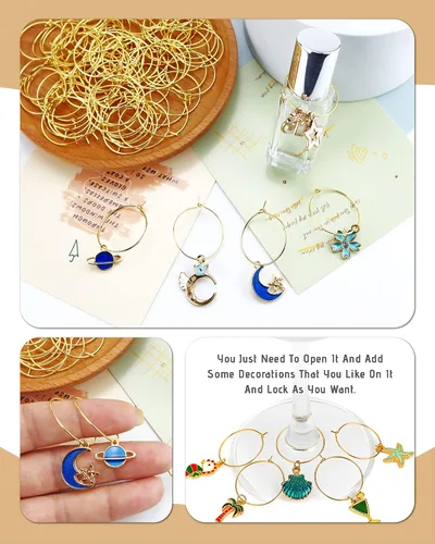 Miniatura 4 de JIALEEY 100 anillos de cristal de vino de 0.98 pulgadas chapados en oro de 0.98 pulgadas (0.984 in), aro abierto para hacer joyas, boda, fiesta