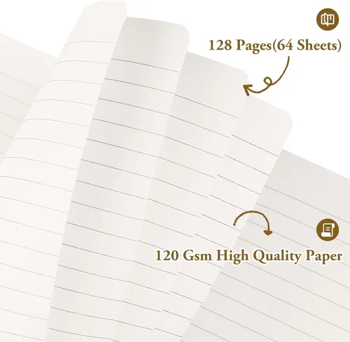 Miniatura 3 de Huhuhero Cuaderno Diario, Diario de Líneas Rayadas, Tapa Dura Papel Premium Grueso de 120gsm con Cuaderno de Cuero Sintético para Escribir