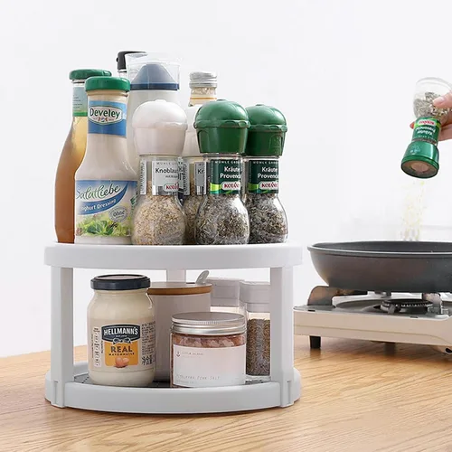 Miniatura 2 de Lazy Susan - Organizador giratorio de 2 niveles para especias antideslizante, organizador de condimentos giratorio de 360 grados, organizador