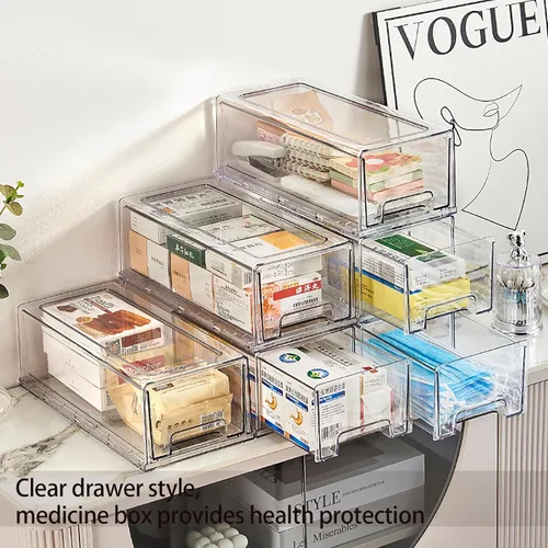 Miniatura 4 de Paquete de 2 cajas transparentes de primeros auxilios para baño, gabinete, armario, organizador de medicamentos, caja de almacenamiento