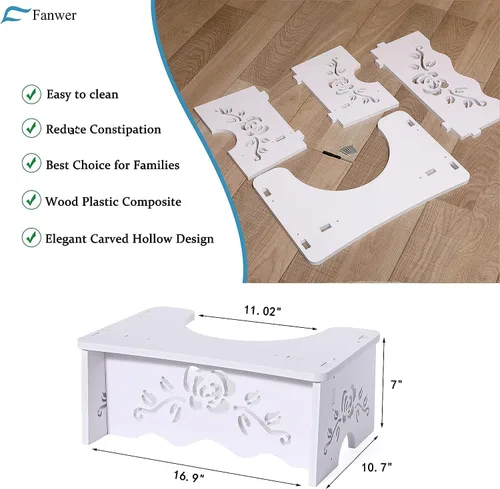 Miniatura 2 de Fanwer Taburete de inodoro en cuclillas, taburete para baño, compuesto de madera y plástico, 7 pulgadas, adultos y ancianos