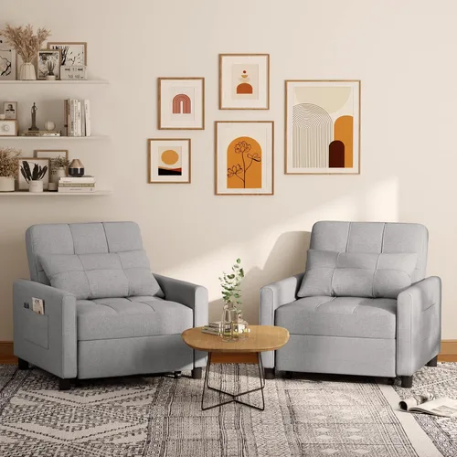 Miniatura 8 de Aiho Silla Cama Convertible, Sofá Cama 3 en 1 con Diseño Ajustable, Almohada y Bolsillo - Cama Extraíble para Apartamento, Gris Claro