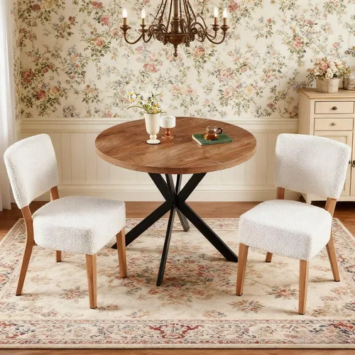 Miniatura 10 de Juego de 2 sillas de comedor tapizadas, modernas sillas de cocina apilables de tela de mediados de siglo con patas de metal de grano de madera