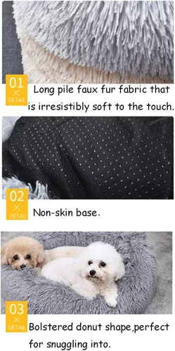 Miniatura 5 de Cama redonda de felpa suave moderna para gatos o perros pequeños, cama de tamaño mini o mediano para perros y gatos, auto-calentable, para otoño