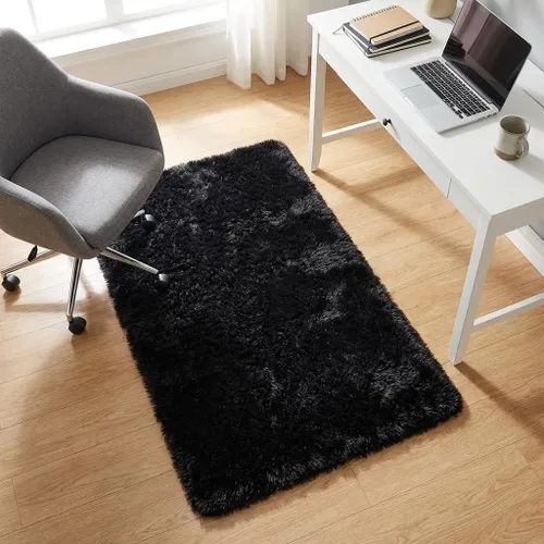 Miniatura 2 de Mugorn - Alfombras suaves y esponjosas de 2 x 3 pies para el hogar, alfombra pequeña con 4 mallas antideslizantes, color negro, 2 x 3 pies