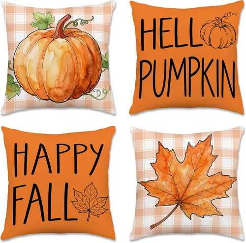 Miniatura 26 de pinata Juego de 4 fundas de almohada de otoño de 18 x 18 pulgadas, almohadas decorativas de otoño para sofá, hogar y exterior, decoración de otoño