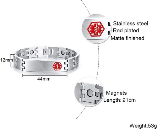 Miniatura 6 de MEALGUET Pulsera de identificación médica para hombres grabado gratuito de acero inoxidable, alerta médica masculina, joyería de identificación