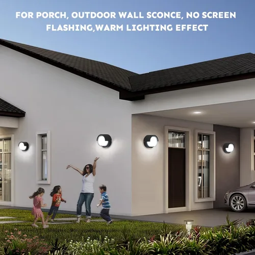 Miniatura 7 de Foco de pared moderno para exteriores - Lámpara de pared redonda impermeable para jardín/patio - Luz fría de 6500K 3000K-2 Pack - Negro