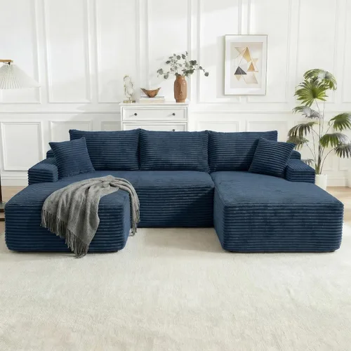 Miniatura 37 de Sofá modular Cloud de 108 pulgadas, moderno sofá deshuesado con otomana móvil, sofá modular de asiento profundo, sofás esquineros de pana para sala