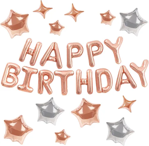 Miniatura 29 de CANREVEL Cartel de feliz cumpleaños, 13 letras de papel de aluminio de Mylar de 16 pulgadas con 12 globos de estrella, decoraciones de fiesta