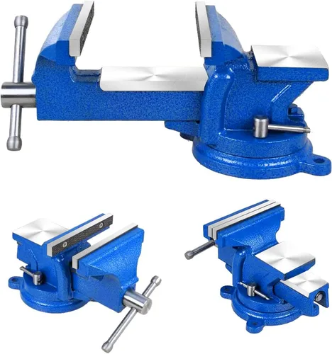 Miniatura 6 de Tornillo de banco resistente de 5 pulgadas, base giratoria de 360° con abrazadera de yunque de acero fundido, tornillo de banco de mesa