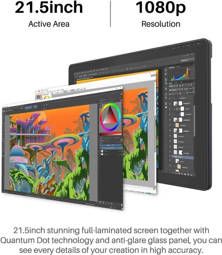 Miniatura 2 de HUION Kamvas 22 Plus QLED - Tableta de Dibujo con Pantalla Completamente Laminada, Conexión USB-C, 140% sRGB, Inclinación, Tableta Gráfica de Arte