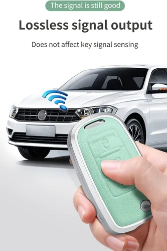 Miniatura 4 de SANRILY Marco de metal plateado y funda para llavero de cuero genuino para VW Tiguan Jetta MK1-MK6 Passat Golf GTI Beetle sin llave de protección