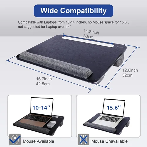 Miniatura 2 de Besign LT08 - Soporte para laptop, escritorio de regazo portátil con cojín de almohada, se adapta a portátiles de hasta 14 pulgadas, con tira Negro