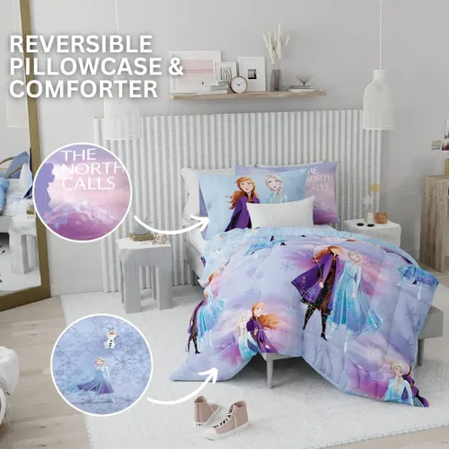 Miniatura 6 de Disney Frozen 2 - Juego de ropa de cama supersuave para niños, edredón y sábanas con funda de almohada, 5 piezas, tamaño individual, "Oficial