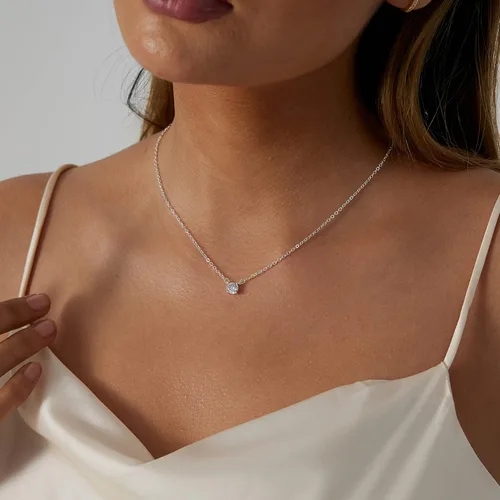 Miniatura 2 de ASCOMY Delicado collar con colgante solitario de diamante de circonita cúbica para mujer, chapado en oro de 14 quilates, redondo y cuadrado