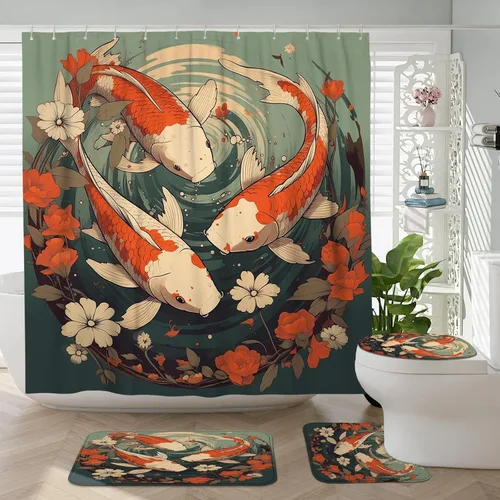 Miniatura 24 de Cortina de ducha japonesa Fuji Mountain de cerezo asiático, cortina de ducha con diseño de anime, decoración de baño, tela de poliéster, 62 x 72 Azul