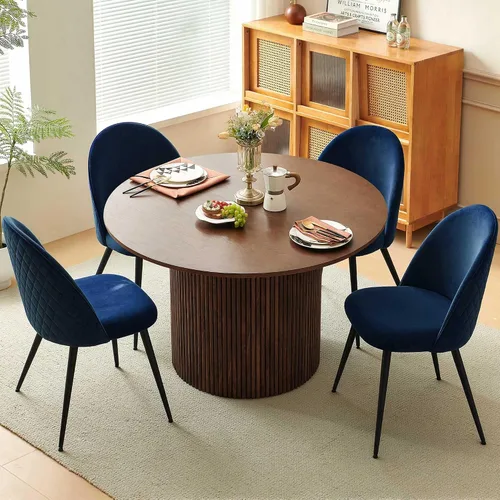 Miniatura 16 de Homedot Juego de mesa de comedor de 5 piezas para 4, diseño único de mesa de comedor con borde vivo y mesa gruesa con 4 sillas de comedor tapizadas