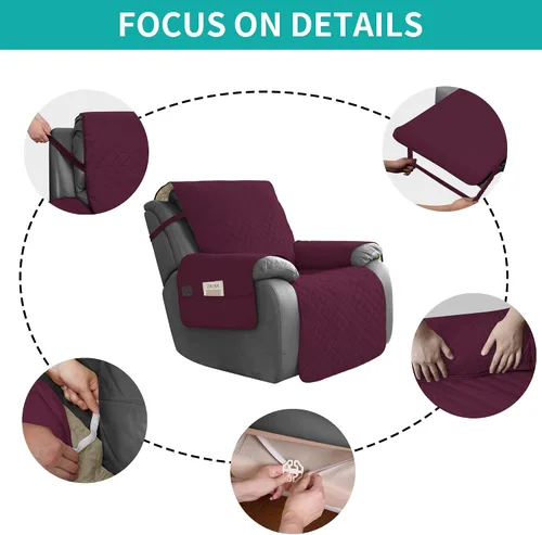 Miniatura 4 de Easy-Going Funda impermeable para sillón reclinable de gran tamaño con bolsillo, 1 funda de sofá reversible para sillón reclinable, protector