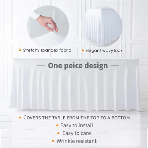 Miniatura 2 de Your Magic Moment Falda de mesa de elastano para mesas rectangulares de 6 pies de 6 pies, color blanco, 1 pieza, mantel ajustable blanco