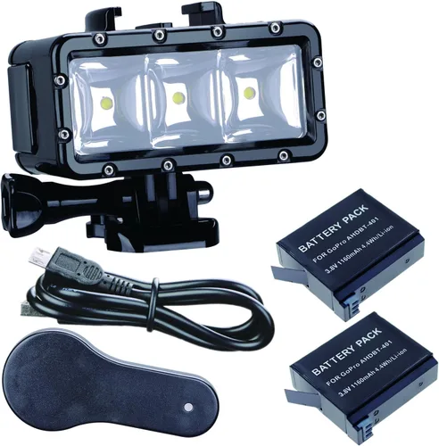 Suptig Luz subacuática impermeable de alta potencia regulable de doble batería de llenado nocturno para Gopro Hero 13, 12, 11/10/9/8/7/6/5/4/3+/3,