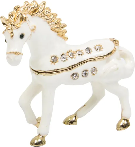QIFU Pintado a mano esmaltado pequeño caballo forma decorativa con bisagras joyería baratija caja regalo único para la decoración del hogar