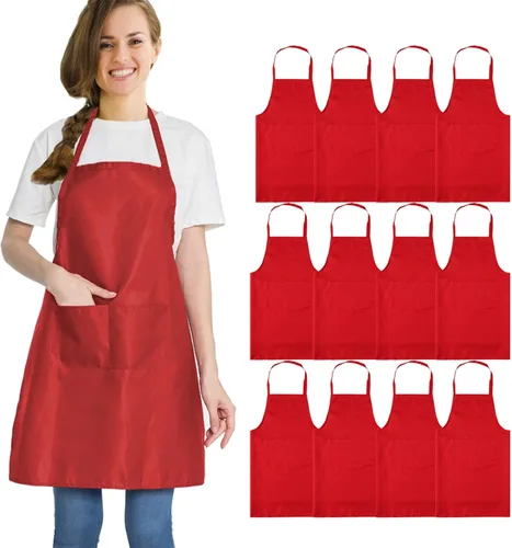 Miniatura 7 de 12 delantales verdes a granel resistentes a gotas de agua para mujeres y hombres, delantales de cocina con 2 bolsillos (24 x 28 pulgadas, verde)