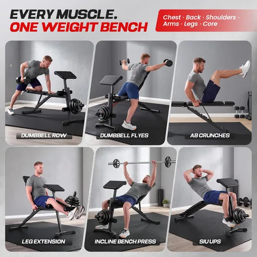 Miniatura 5 de OPPSDECOR Adjustable Weight Bench – 800LBS Foldable Workout Bench with Preacher Curl Pad, Leg Extension & Curl, Extended Headrest, 10-Position
