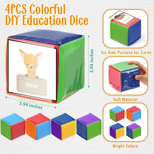 Miniatura 2 de 4 piezas de dados grandes de espuma con bolsillos, para hacer tú mismo, educación, jugar, cubos de dados suaves, aprendizaje y enseñanza, bloques