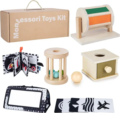 Juguetes Montessori para bebés de 0 a 6 meses, juego educativo de aprendizaje 6 en 1 para recién nacidos, regalos para niños pequeños, incluye
