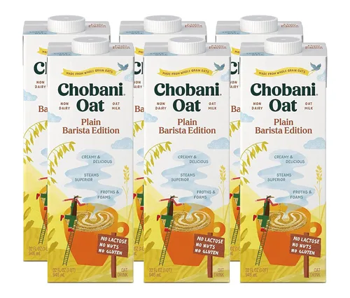 Chobani Leche de avena, edición barista de avena simple, leche no láctea estable, crema, apta para veganos, sin gluten, 32 onzas líquidas (paquete