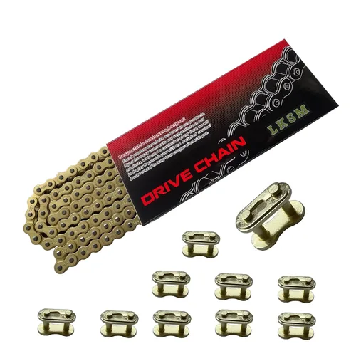 Miniatura 5 de Oro 420 Cadena de Motocicleta de 132 Eslabones Estándar con Rompecadena 10 Eslabones Maestros de Conexión para Motocicleta Pit Dirt de 100 cc, 110