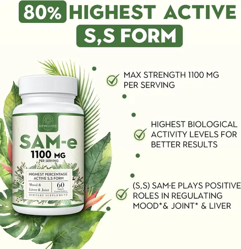 Miniatura 3 de 1100mg SAM-e (S-Adenosil-L-Metionina), SAM e Suplemento para el estado de ánimo, articulaciones e hígado, la concentración más alta de S activa
