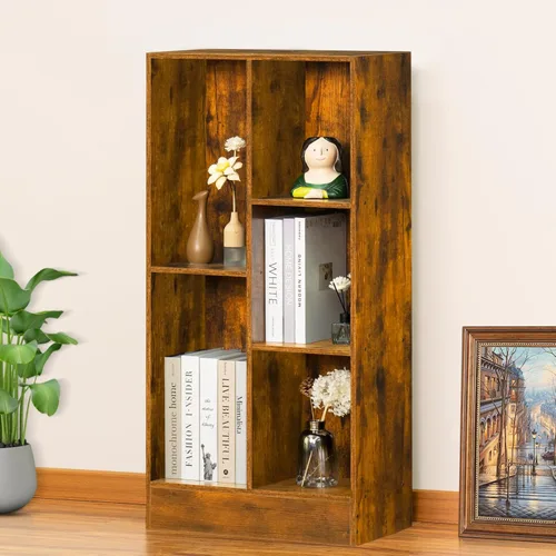 LEYAOYAO Estantería moderna de 5 cubos de madera marrón de mediados de siglo, estante organizador de almacenamiento de 3 niveles, gabinete de
