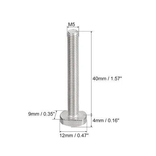 Miniatura 2 de uxcell Pernos de ranura en T, 20 piezas M5x40mm ranura en T Pernos deslizantes Pernos deslizantes 304 Tornillos en forma de T de acero inoxidable