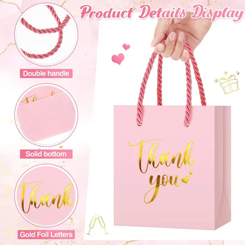 Miniatura 4 de Honoson 30 mini bolsas de regalo con asa de 4 x 2.75 x 4.5 pulgadas, pequeña bolsa de agradecimiento para boda, baby shower, cumpleaños, graduación