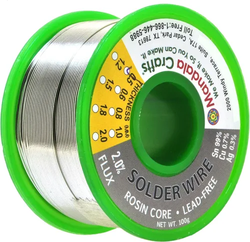 Mandala Crafts Sn99 Ag0.3 Cu0.7 0.6mm 0.8mm 1mm 1.5mm. Cable de soldadura sin plomo con núcleo de colofonia flux