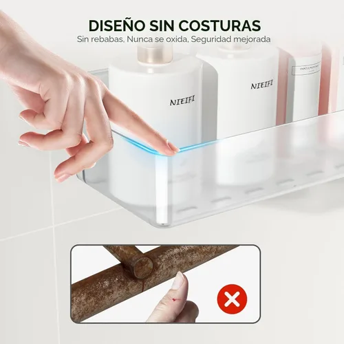 Miniatura 3 de Nieifi Estante adhesivo de pared, estantes de ducha, organizador de ducha para organización de baño (A-transparente, 2 piezas)