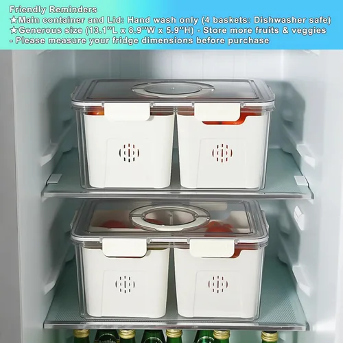 Miniatura 5 de Taiuloo Contenedores herméticos para almacenamiento de frutas en refrigerador con tapa y asa, caja de snacks sin BPA con 4 coladores removibles