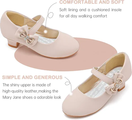 Miniatura 4 de Dufannie Zapatos de vestir para niñas, zapatos planos de princesa Mary Jane con diseño de flores para bodas, fiestas, con purpurina para niños