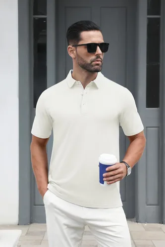 Miniatura 2 de MAGCOMSEN Camisas polo de manga corta para hombre, de algodón, piqué de 3 botones, ajuste clásico, informal, camisetas de golf