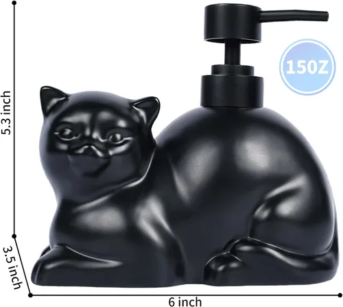 Miniatura 4 de Dispensador de jabón con forma de gato negro, dispensador de jabón de cerámica divertido, aceite esencial recargable de 15 onzas, dispensador