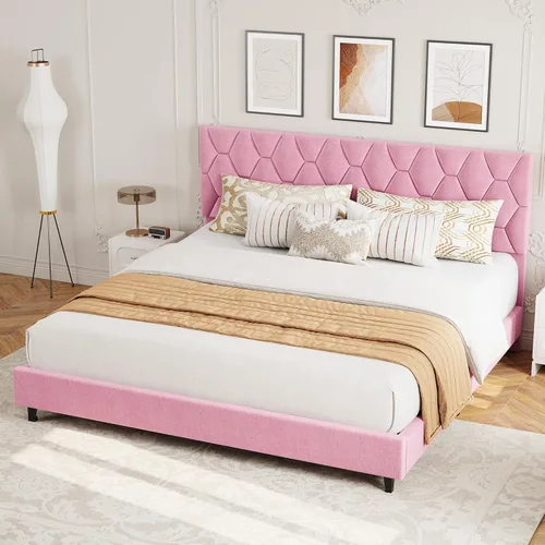 Miniatura 17 de GAOMON Base de cama individual XL beige con cabecera tapizada, base de cama de plataforma resistente con listones de madera fuertes, no necesita